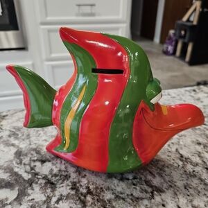 Colorful Red & Green Fish Coin Bank